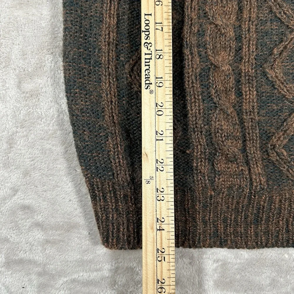 VTG Jordache Cable Knit Sweater Mens M Brown Mohair Wool Coogi-Style 3D Textured - Picture 12 of 15
